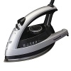 This iron makes multi directional ironing easy. It features 1500 watts of power, silver titanium curved non stick soleplate, 3 way auto shut off, electric temperature control, automaic non drip control valve and vertical steam.