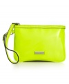 Get your shine on with a pretty pop of color. Start with this irresistible day glo design from Nine West. Shiny, faux patent leather is accented with signature hardware and versatile wristlet strap, while the petite shape is perfectly sized to stash cards, cash, phone and ID.