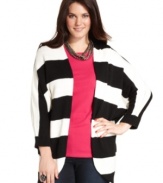 Land a trend-right look with Belle Du Jour's striped plus size cardigan, featuring an open front.