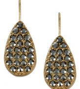 Kenneth Cole New York puts on a dazzling display in this pair of teardrop earrings. Crafted from gold-tone mixed metal, the earrings feature rows of pave glass crystal accents for a shining statement. Approximate drop: 1 inch.