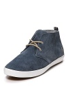 A modern chukka in soft suede, crafted for a lean profile, smooth lines and a comfy rubber sole.