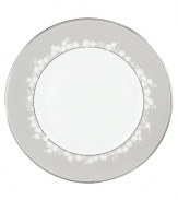 Elegance at a glance. Serve your main course with grace and style on these exquisite dinner plates from the Lenox Bellina dinnerware and dishes collection. Crafted in bone china with a delicate floral design and textured white beads, surrounded by stunning platinum trim to complete the perfect table setting. Qualifies for Rebate