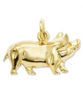 The proudest pig in the pen! This shiny charm features an intricately-carved design in 14k gold. Chain not included. Approximate length: 3/5 inch. Approximate width: 3/4 inch.