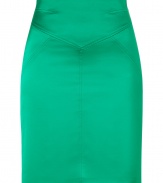 Stylish skirt in fine, cotton and synthetic fiber blend - Gorgeous in green, fabric has a lovely sheen - Supremely comfortable, thanks to a touch of stretch - High waist, darts and strategic seam detail create a flattering, feminine silhouette - Slim cut is fitted, hits just above the knee - Zips at back - An elegant, vibrant twist on a wardrobe staple - Ideal for cocktails, parties and evenings out - Pair with a silk tie-neck blouse and platform pumps