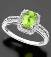 August's birthstone shines bright on this gorgeous ring. Princess-cut peridot (1 ct. t.w.) and round-cut diamond (1/6 ct. t.w.) set in 14k white gold.