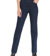 Jones New York Signature's Lexington petite jeans strike the perfect balance between casual and chic, thanks to studded back pockets and a versatile dark blue wash.