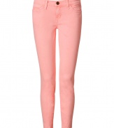 Stylish jeans in fine, bright pink cotton stretch blend - The seasons must-have from cult American denim label Current Elliott - On-trend, 7/8 cut crops at ankles - Low rise, ultra-fitted silhouette flatters every curve - Traditional five-pocket style with belt loops, zip fly and button closure - Sexy and chic, easily dressed up or down - Pair with a tank, blazer and wedges, or go for a more casual look with a tunic top or boyfriend cardigan and flat sandals