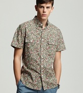 Shades of Grey by Micah Cohen Woven Floral Short Sleeve Sport Shirt