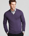 Sharpen your presentation with a handsome V-neck in premium merino wool, a luxe addition to your sweater drawer.