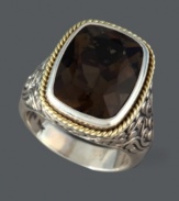 Get cocktail-ready in this sparkling style from Balissima by Effy Collection. Ring features a faceted smokey quartz (9-1/4 ct. t.w.) set in scrolling sterling silver and 18k gold rope edging. Size 7.