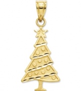 Pay tribute to the spirit of the season in this beautiful Christmas tree charm. Crafted in 14k gold with ornaments and a star accent. Chain not included. Approximate length: 1 inch. Approximate width: 2/5 inch.