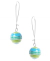 Add a little summer inspiration with this playful style. Haskell's ball drop earrings feature vivid blue and green enamel stripes. Set in silver tone mixed metal. Approximate drop: 2-1/4 inches.