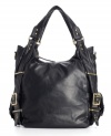 Goldtone buckles and chunky straps add drama to this oversized chic hobo from Olivia + Joy.