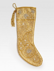 EXCLUSIVELY AT SAKS.COM. Clusters of hand-embroidered beads add luxurious style to this Christmas stocking, from renowned designer Sudha Pennathur. HandcraftedRayon tissue with beaded embroidery and faux pearls21L; 7½ top openingDry cleanImported