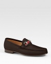 Leather loafer with horsebit and signature web. Blue/red/blue web Leather sole Made in Italy 