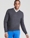 Sharpen your presentation with a handsome V-neck in premium merino wool, a luxe addition to your sweater drawer.