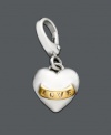 Add a little love to your look with this cute heart charm. Crafted in sterling silver, heart features a 14k gold banner with the word love engraved on it. Lobster claw clasp. Approximate drop: 1 inch.