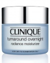 Works while you sleep. Optimizing new cell turnover to help the best and brightest emerge. Pumping in abundant moisture to help tone, retexturize and plump skin from the inside out. Apply this oil-free moisture cream nightly, after 3-Step Skin Care. For Very Dry to Combination Oily skin. Each morning, use Turnaround Concentrate Radiance Renewer for continuous radiance renewal. 1.7 oz. 