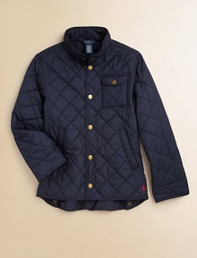 This diamond-quilted bomber jacket is an updated classic made for timeless durability and style.Stand collarLong sleeves with snapped cuffsFull-snap frontSnap-flap patch pocketChest welt pocketsShirttail hemPolyesterMachine washImported Please note: Number of snaps may vary depending on size ordered. 