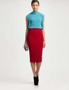 A sultry take on the just-above-the-knee hemline trend, this jersey skirt has an adjustable back slit and tons of stretch. Invisible back zipperZippered back slitAbout 30 long78% viscose/16% polyamide/6% elastaneDry cleanImportedModel shown is 5'9 (175cm) wearing US size 4.