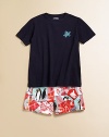 Crafted in plush cotton, this soft, lightweight tee with turtle embroidery will be a hit with your little boy.CrewneckShort sleevesCottonMachine washImported