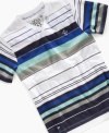 Add stripes to a simple tee shirt and you've got amped up style, like this v neck shirt from LRG.