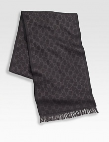 Fine wool scarf with signature GG grid. Fringed ends 14W X 70H Wool Dry clean Made in Italy 