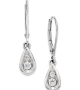 A glimpse of glamour. These petite teardrop-shaped earrings feature two round-cut diamonds each (1/4 ct. t.w.) in a 14k white gold leverback setting. Approximate drop: 1 inch.