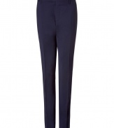 Stylishly sleek, these classic suit pants from Costume National will lift your workweek style from mundane to urbane - Flat front, belt loops, off-seam pockets, back welt pockets with buttons, leg creases, slim fit - Style with a striped button down, a matching blazer, and suede ankle boots