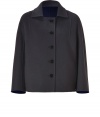 Sleek yet demure, this A-line wool jacket from Jil Sander Navy injects modern elegance into your workweek style - Spread collar, bracelet-length sleeves, button-down front - A-line silhouette - Team with tailored sheath dresses and flawless platform pumps