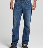 A lived-in denim look from AG Adriano Goldschmied, The Protégé has a straight leg and all over weathering.