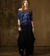 Crafted in a flared and full maxi silhouette, Denim & Supply Ralph Lauren's cotton slub jersey tiered skirt exudes bohemian sensibility with unique tie-up details for a versatile beach-to-streets look.