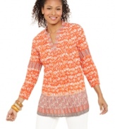 Make a pattern play in Style&co.'s colorful tunic. The crinkle-texture fabric adds a unique twist!