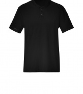 Classic shirt in black cotton from LA label James Perse - Extremely comfortable with a round neckline, short button placket, short sleeves and narrow, straight cut - Perfect everyday basic piece is versatile - Wear under a sweater and jacket or solo with jeans, chinos or corduroys