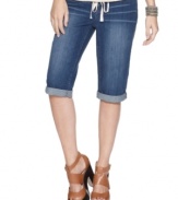 Featuring a Bermuda length and sporty rolled cuff, these DKNY Jeans shorts are warm-weather essentials. Pair them with a blouse and wedge sandals for an of-the-moment look!