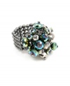 Capture the latest trend all in one chic cluster! Kenneth Cole New York ring features multicolored, iridescent, beads in a hematite tone mixed metal setting. Ring stretches to fit finger.