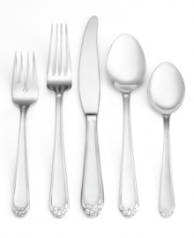 Tie your table setting together in a neat little bow with Bonnie flatware. Classic silhouettes feature tines and bowls that move flawlessly from salad to dessert while a delicate polished edge contrasts the smooth, satin finish.