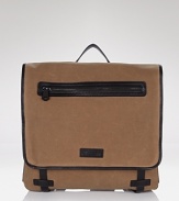 Smooth black leather trims this khaki Ben Minkoff backpack for a smart nod to preppy style.