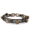 A charming leather bracelet by Lucky Brand. This woven design adds charm with semi-precious jade stones set in gold tone mixed metal. Crafted in woven brown leather. Approximate length: 7-1/2 inches.