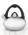 An attractive brushed stainless steel tea kettle finds a welcome home on your range. With an easy-to-use spout lever and a large opening for spill-proof filling and pouring, this kettle weds traditional charm with effortless function. 1-year warranty.