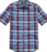 The perfect complement to your casual warm-weather look, this plaid woven from Ecko Unltd is a spring staple.