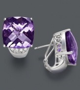 Add regal polish with a pair of stunning stud earrings. Cushion-cut amethyst (19-1/3 ct. t.w.) and sparkling diamond accents combine to create an exquisite look. Set in sterling silver. Approximate diameter: 3/4 inch.