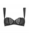 Stylish bra in fine black synthetic fiber blend - outstandingly comfortable due to stretch content - luxurious underwire bra with elegant shell embroidery - adjustable broad straps with tulle band embellishment - decorative pearl between the cups - hook closure - fashionable balconette shape, perfect for plunging necklines - perfect snug fit - creates a dream cleavage - stylish, sexy, seductive - fits under (almost) all outfits