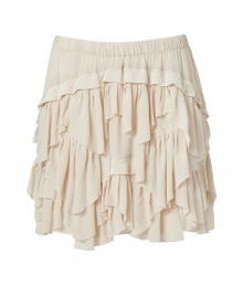 Imbue your look with flirty style with this ultra feminine ruffled skirt from Antik Batik - Elasticized waistband, front tiered ruffles, asymmetrical hem - Pair with a worn-in tee, a draped front leather jacket, and platform ankle booties