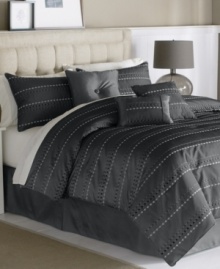 Connect the dots. In a cool gray color scheme, this Blair comforter set showcases an embroidered stripe and dot pattern with chenille embellishments to outfit your space in contemporary style.