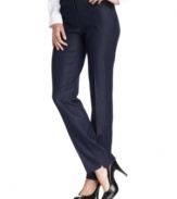 T Tahari's latest pants feature a clean, streamlined fit and vented cuffs.