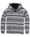 Tonal horizontal sherpa lined hoodie by Quiksilver with a splash of color to have you look fashionably keen.