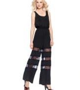 Lace insets add sheer style to this BCBGeneration jumpsuit, perfect for channeling a glam-seventies spring look!