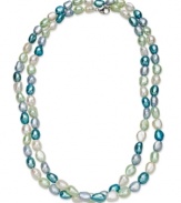 Inspire your look with ocean-blue hues. Fresh by Honora's colorful long strand necklace highlights white sky,  blue mint and teal baroque halo cultured freshwater pearls (7-8 mm). Set in sterling silver and strung from a silk cord. Approximate length: 36 inches.