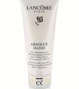 Absolute Anti-Age Spot Replenishing Unifying Treatment--15 Sunscreen. A luxurious and comprehensive hand treatment that addresses the special needs of mature hands. Diminishes and discourages the appearance of age spots, while replenishing and protecting the skin. Result: Immediately, skin on hands is hydrated, soft and luminous. With continued use, skin becomes more uniform, looks firmer and youthful. Massage into hands and cuticles as needed. 3.5 oz. 